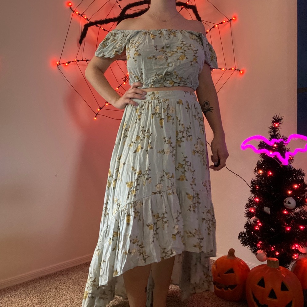 2 Piece Floral Crop Top and Skirt